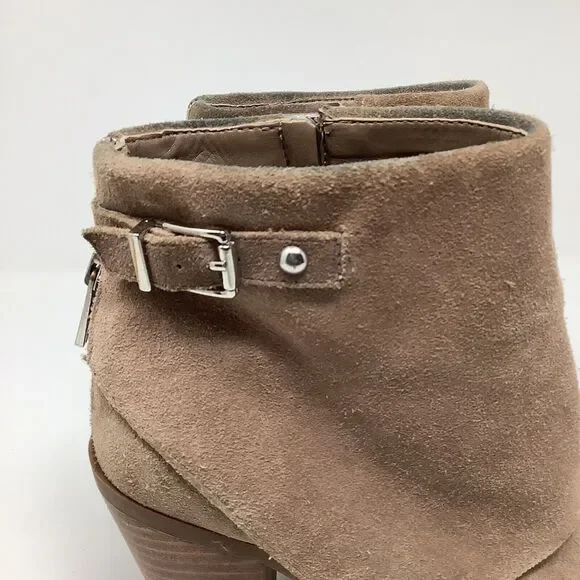 Jessica Simpson Cassley Womens 7.5 Beige Suede Ankle Boots Booties Side Zip Heel - Picture 3 of 16